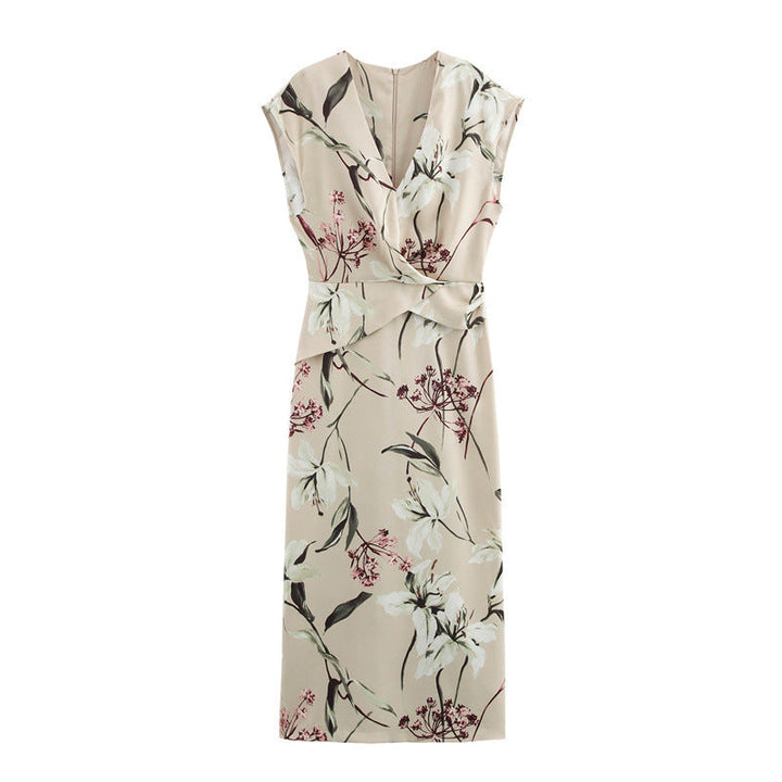 Levoire | Élégant Robe Satin Imprimé Col V