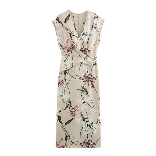 Levoire | Élégant Robe Satin Imprimé Col V