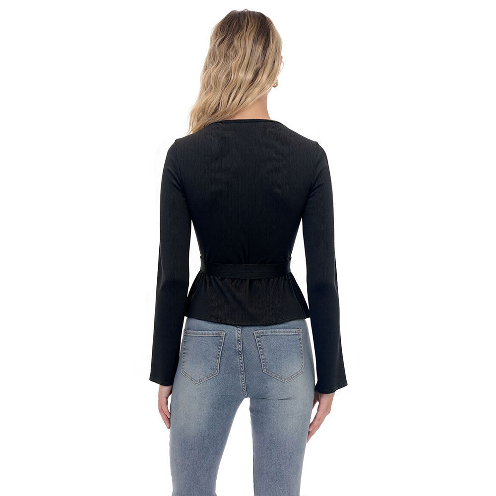 Chemisier Femme à Enveloppe avec Manches Longues et Détails Ruffles Élégants Levoire