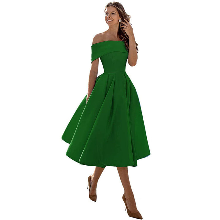 Levoire | Robe de soirée satinée sans bretelles lässig Vert foncé 1