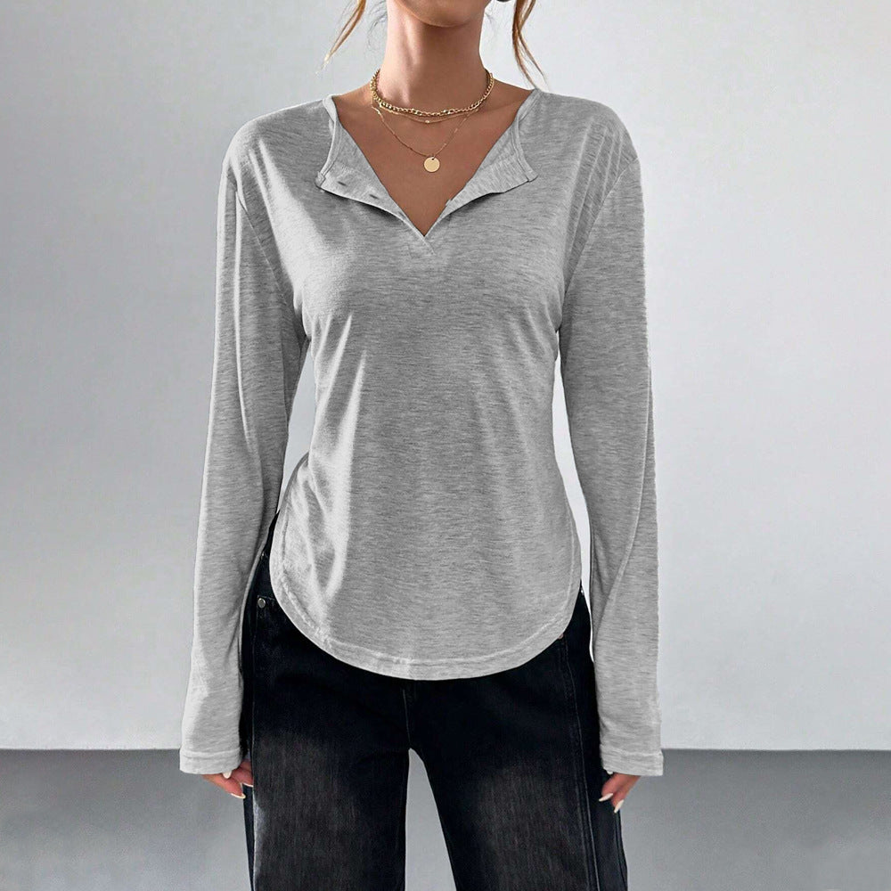 T-shirt à manches longues pour femmes avec subtil V-hals et coupe décontractée Levoire