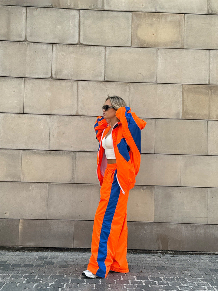 Levoire | Trendik Contraste Veste Tricot Chemise Pantalon Survêtement Orange