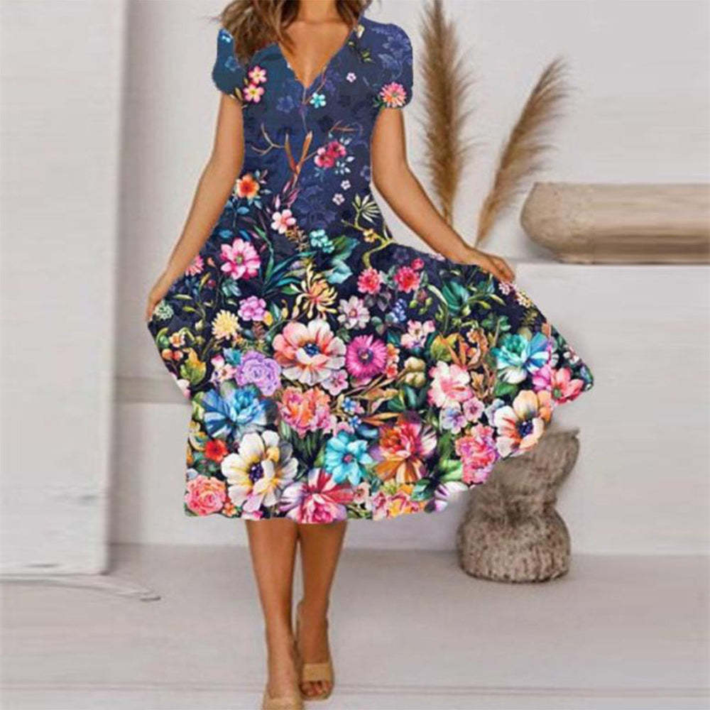 Levoire | Élégance Rentous Impression Robe à col V Style urbain