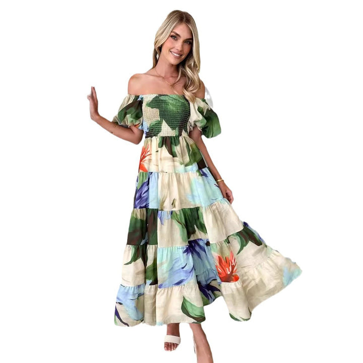Robe maxi femme avec design dénudé des épaules et manches volumineuses à volants Levoire