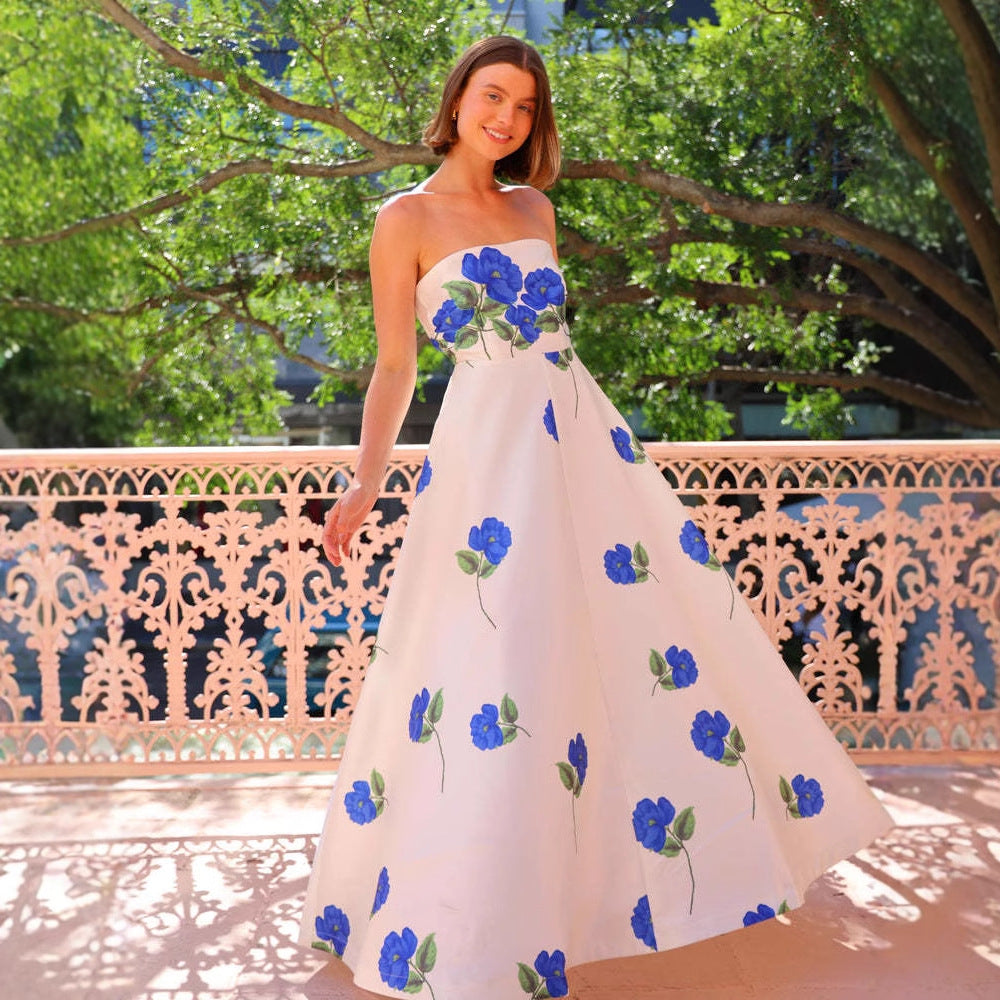 Robe maxi sans bretelles pour femme avec motif floral Levoire