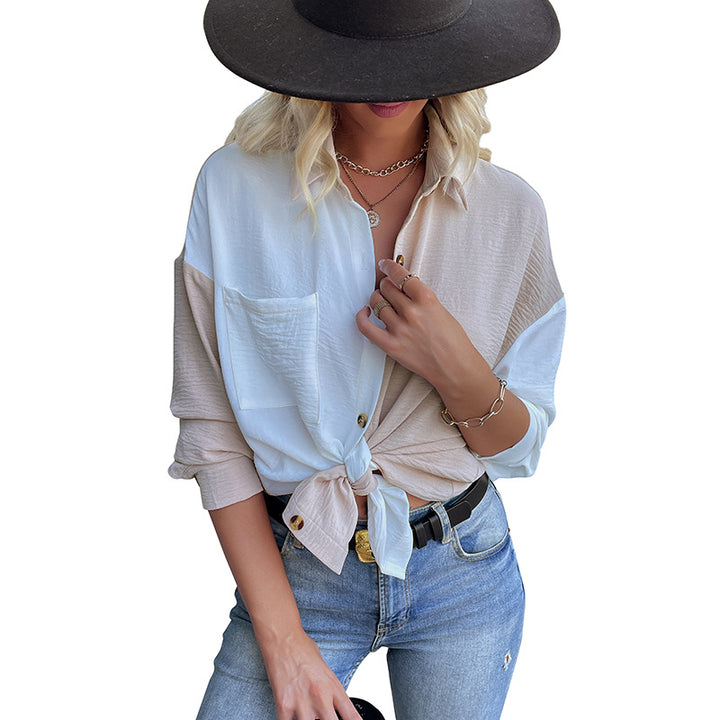 Chemise blouse oversize pour femmes avec deux designs de couleur et détails de boutons à la mode Levoire