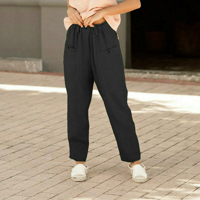 Levoire | Pantalons D'Été Légers Pour Femmes Avec Taille Élastique Noir