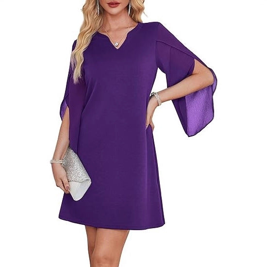 Robes femme à col en V avec manches transparentes Levoire