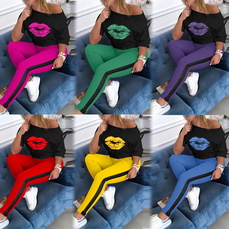 Sweatshirt à motif lèvres pour femmes et leggings sportifs Levoire