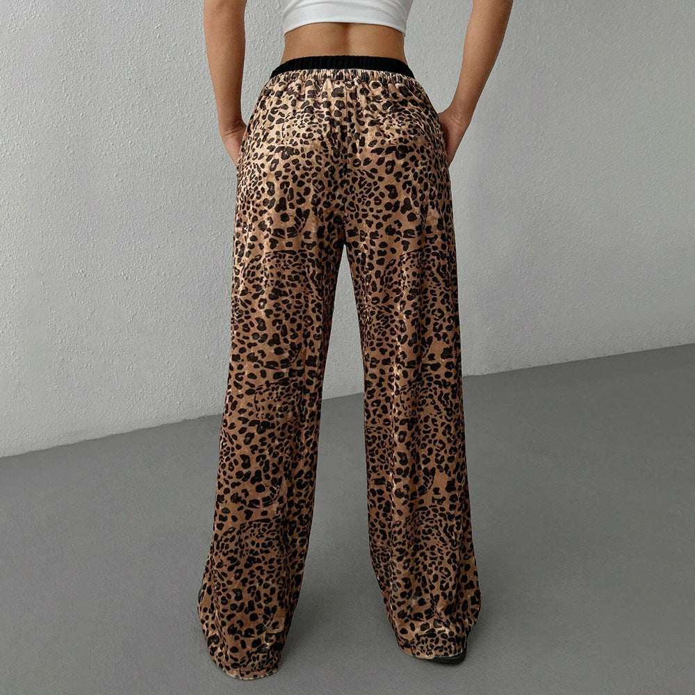 Pantalons larges de détente pour femmes avec imprimé léopard et taille élastique Levoire
