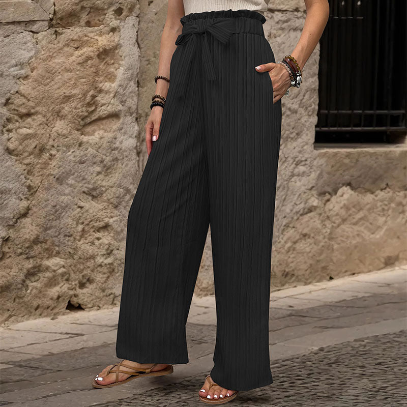 Pantalons plissés pour femmes avec ceinture élastique et ceinture à la taille Levoire