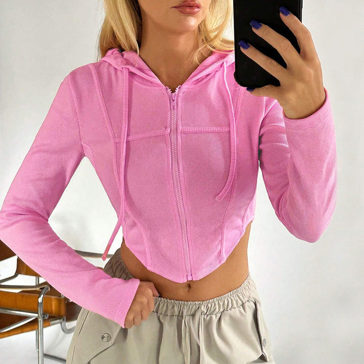 Sweat à capuche zippé court pour femme avec manches longues et coupe près du corps Levoire