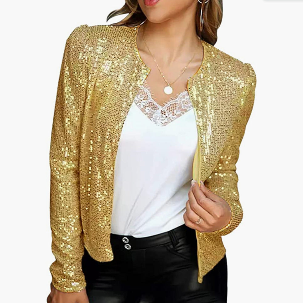 Levoire | Trendik couleur estompée Paillette Veste courte de loisirs Or profond