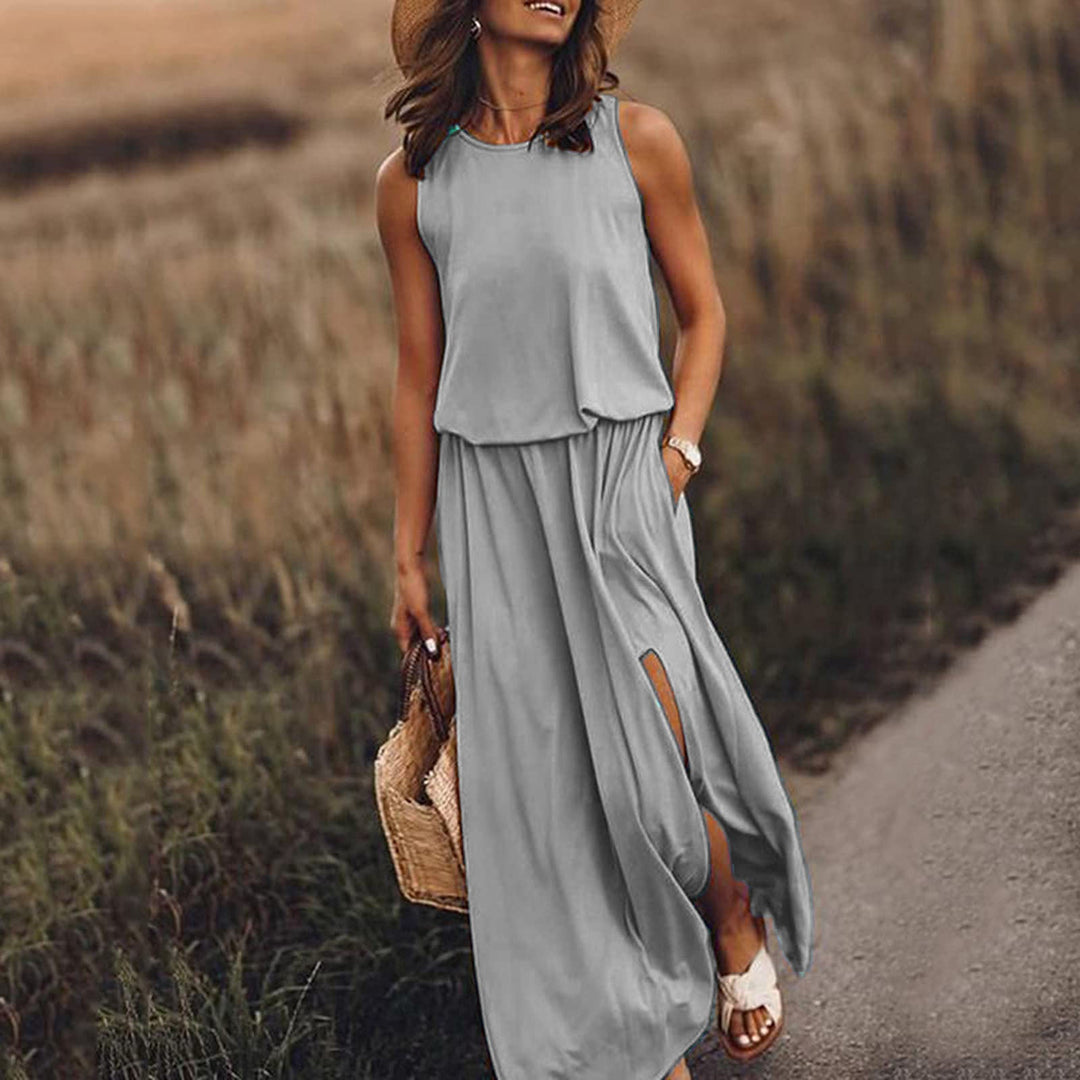 Levoire | Élégante Robe Longue Multicolore à Découpe Gris