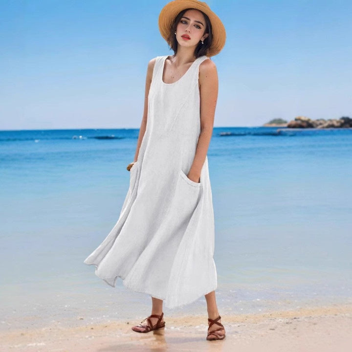 Levoire | Robe en lin Sac d'été Sans manches Col rond Robe Blanc