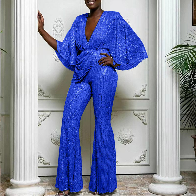 Levoire | Sensuelli profondeur V dos long salopette pantalon Bleu