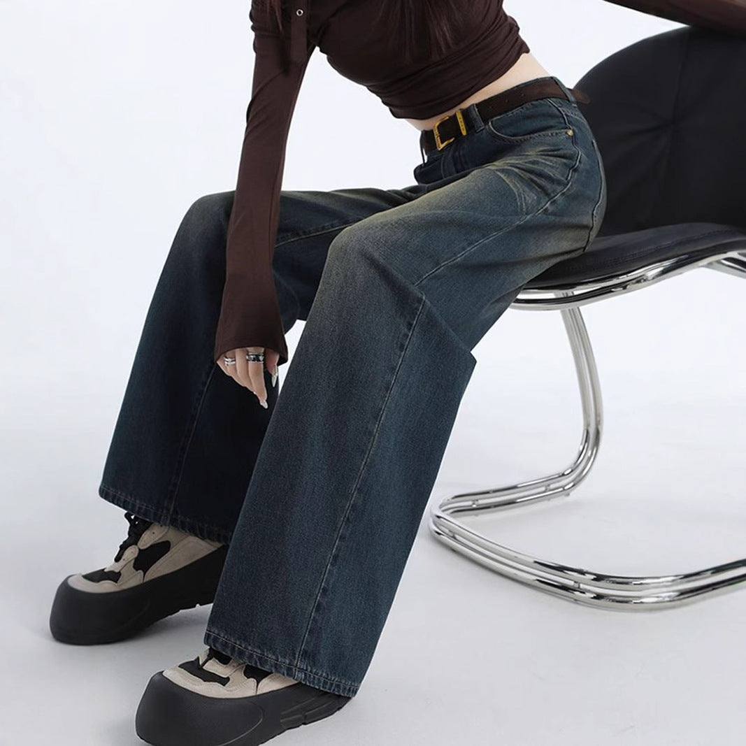 Jean large coupe pour femmes avec taille haute et lavage à la mode Levoire