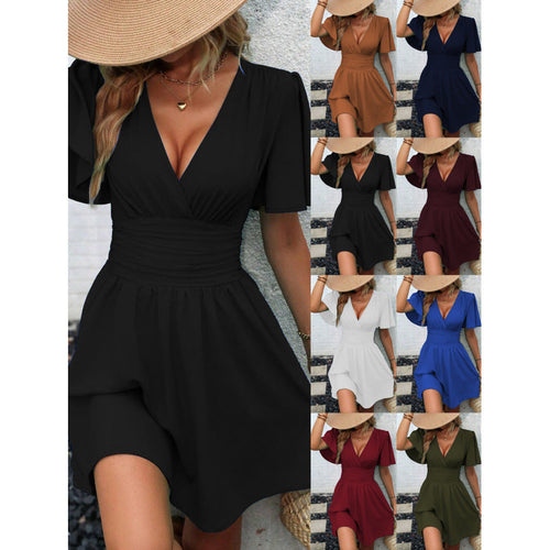 Levoire | Robe froncée Col en V Manche à volants Robe froncée