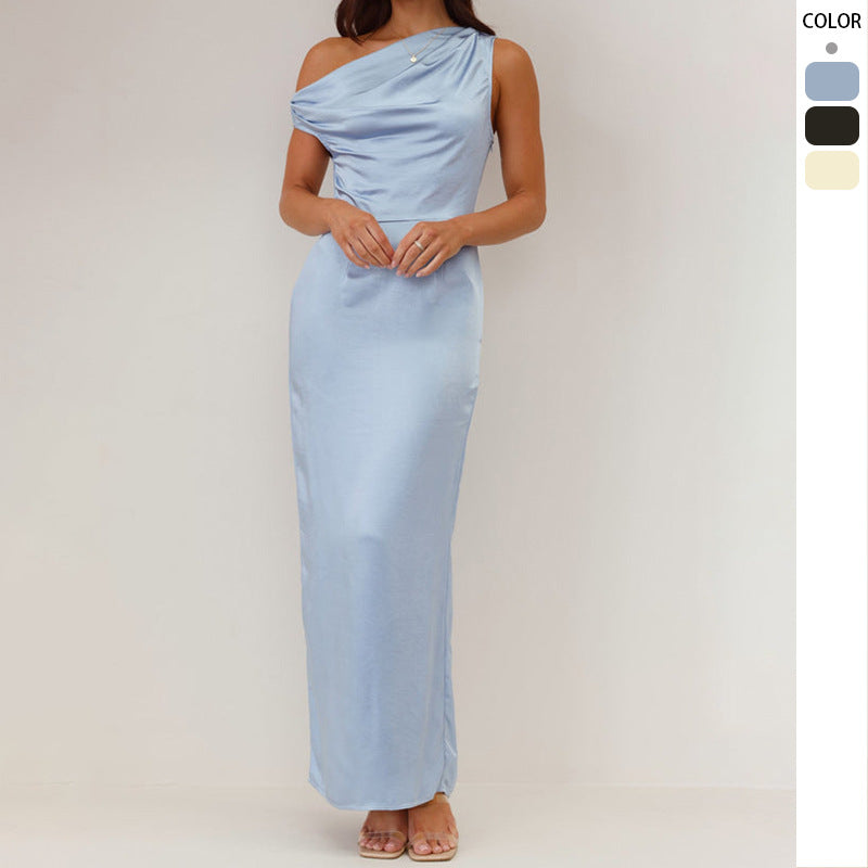 Robe Maxi Chic pour Femmes avec Encolure Asymétrique et Détail Froncé Levoire