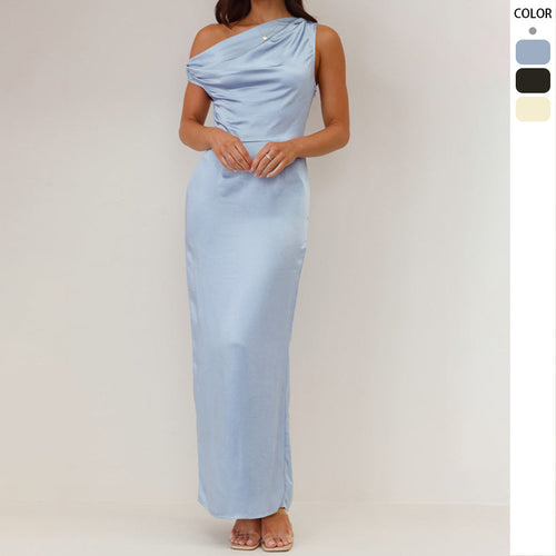 Robe Maxi Chic pour Femmes avec Encolure Asymétrique et Détail Froncé Levoire