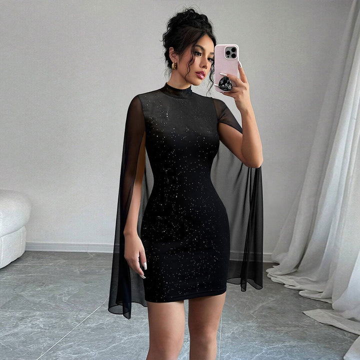 Robe cocktail femme avec superpositions transparentes et accents pailletés Levoire
