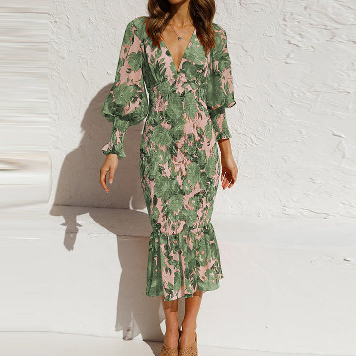 Robes Bodycon pour femmes avec ourlet volanté et motif floral glamour Levoire