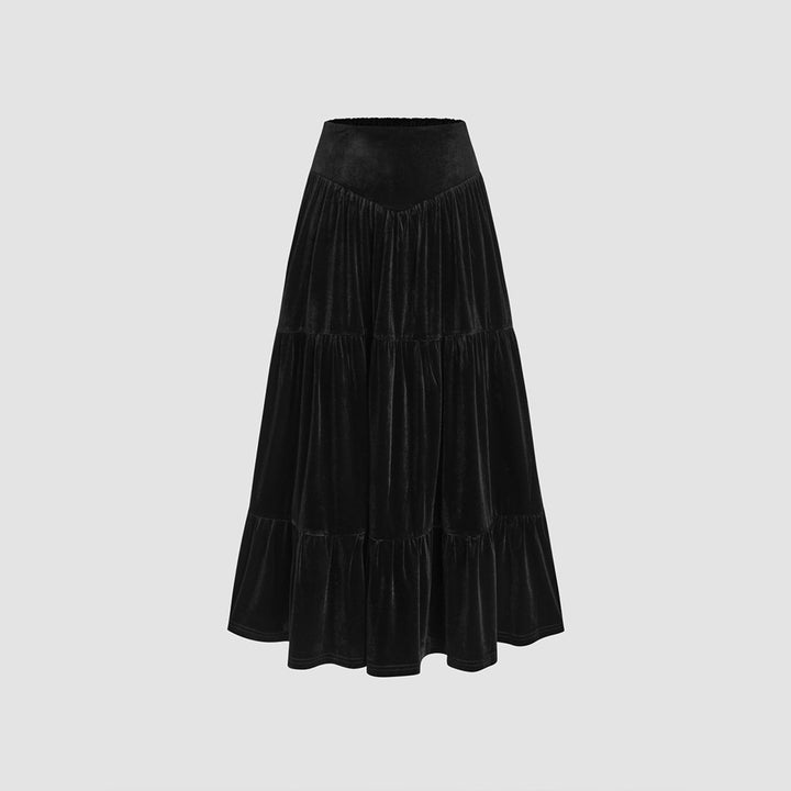 Ensemble élégant pour femmes composé d'une chemise à volants et d'une jupe maxi fluide Levoire