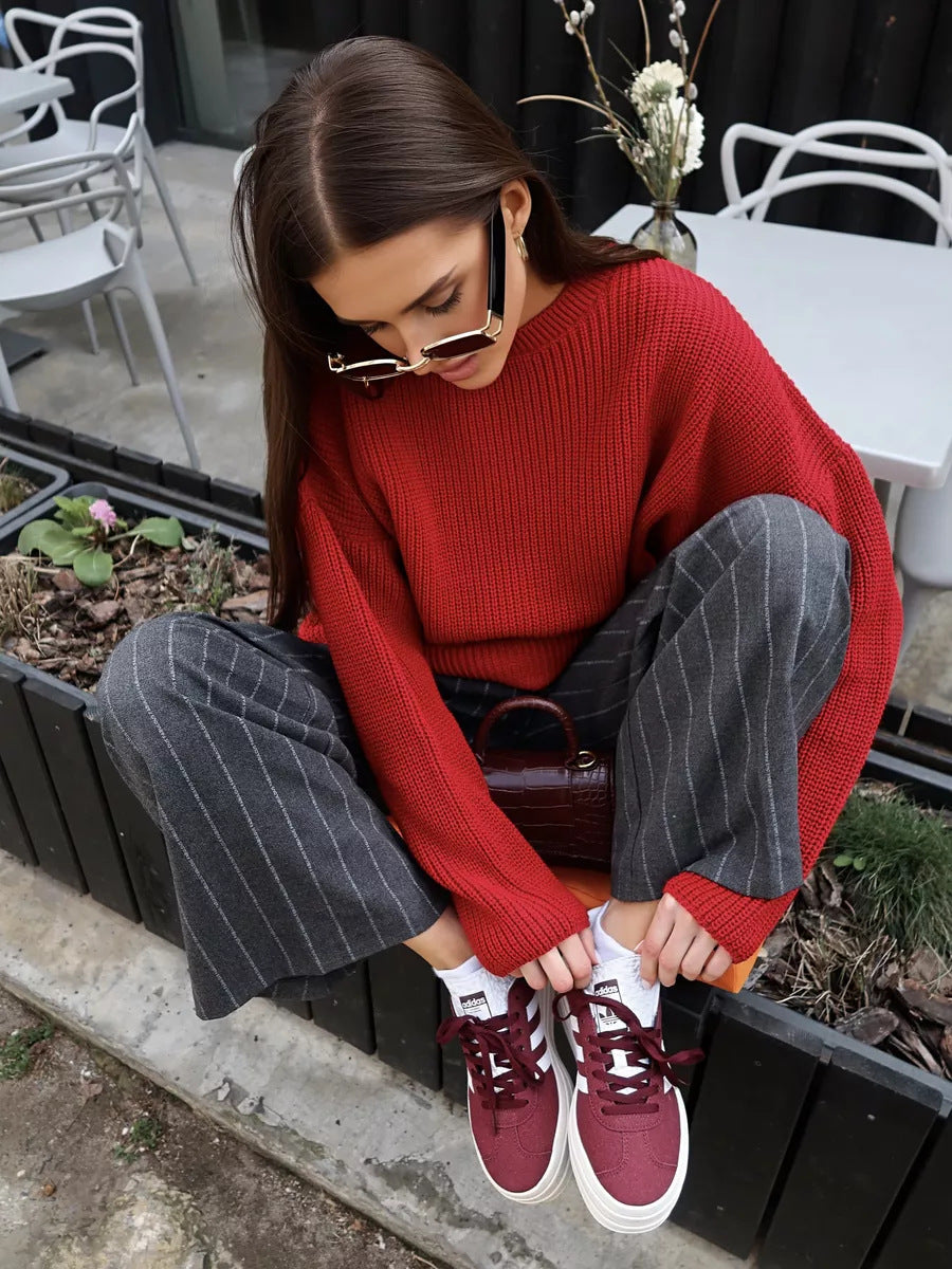Levoire | Confortable, ample pull en tricot en laine Bordeaux
