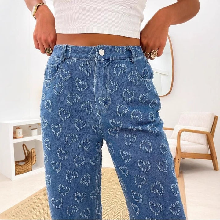 Jeans pour femmes à coupe décontractée avec motif floral Levoire