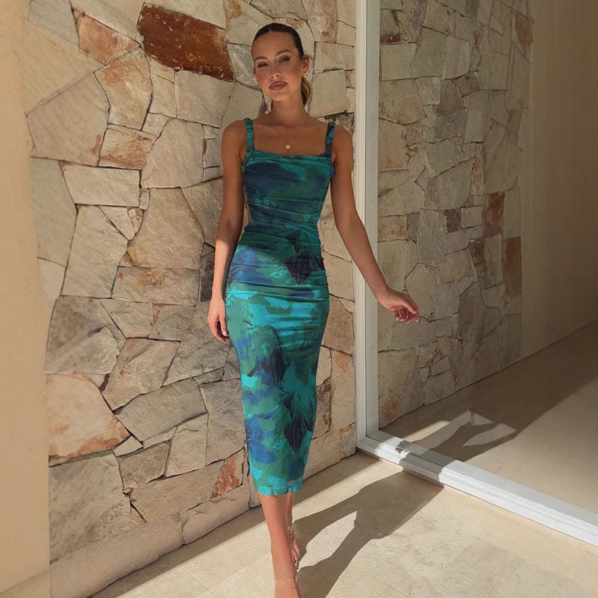 Robe mi-longue ajustée pour femme avec imprimé floral et fente sur le côté Levoire