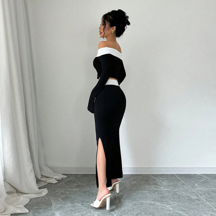 Ensemble de haut court et de jupe maxi pour femmes avec design décolleté Levoire