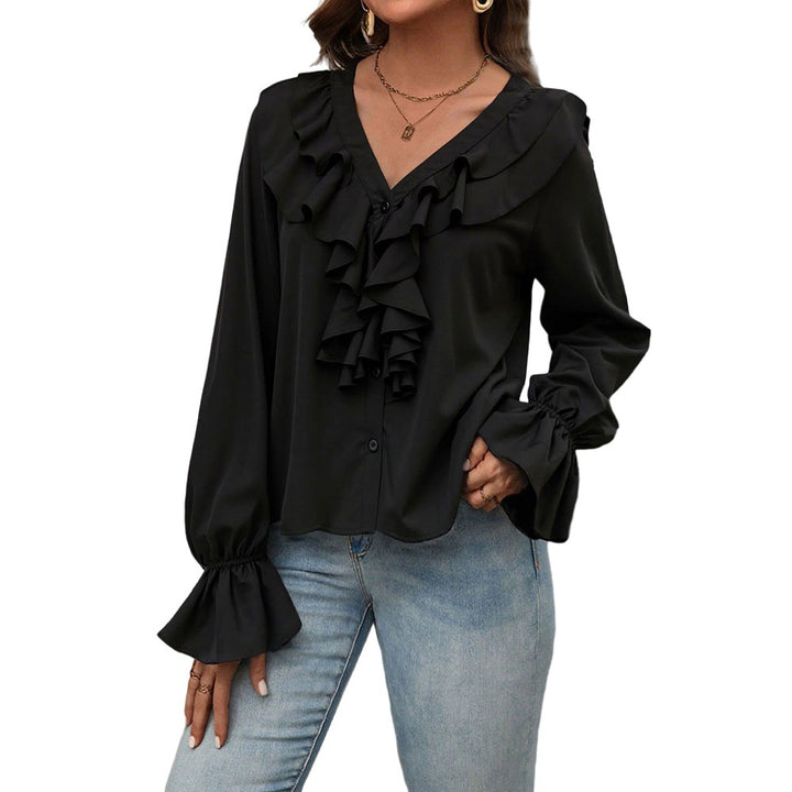 Blouse pour femme avec des détails de volants élégants et un chic col en V Levoire