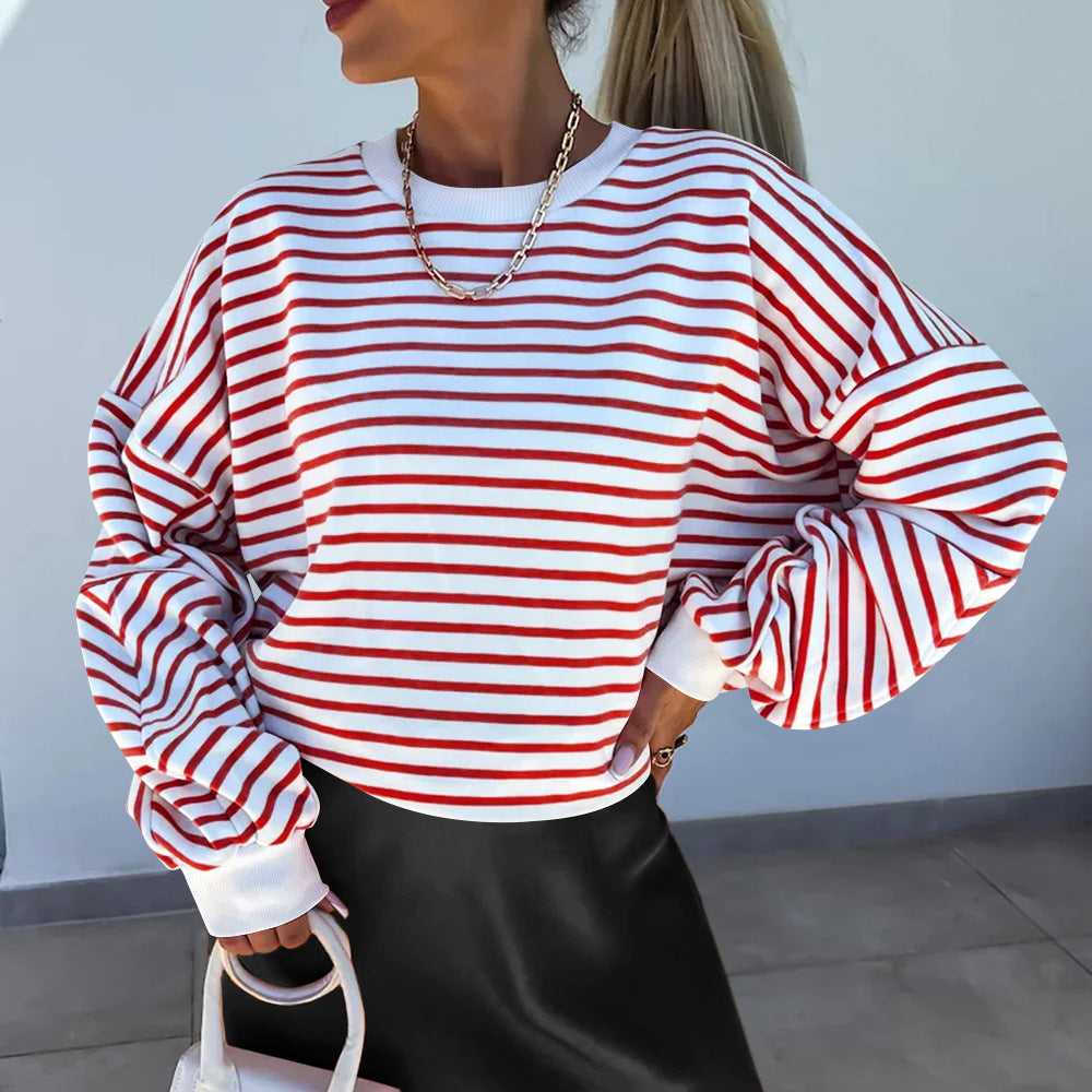 Dames sweat-shirt décontracté rayé avec coupe boxy et finitions contrastées Avriane