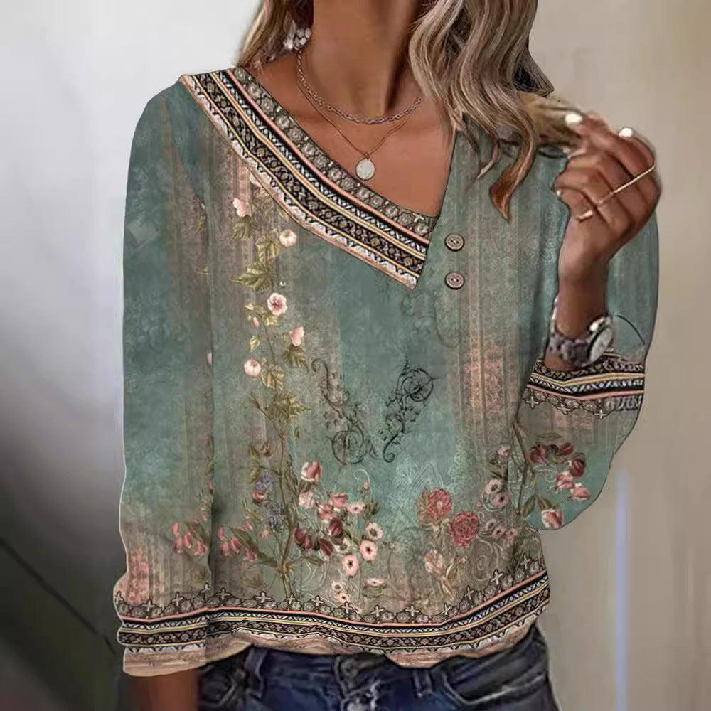 Blouse pour femme avec motif floral et col en V élégant Levoire