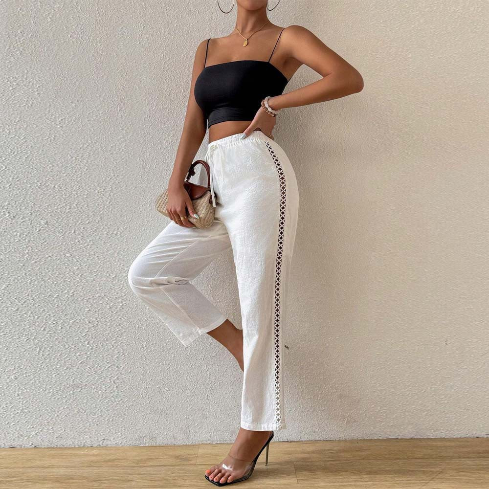 Pantalons larges en coton pour femmes avec détails de volants sur les côtés Levoire