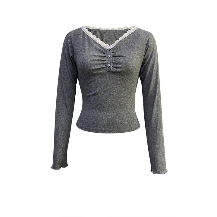 Chemise à manches longues pour femmes avec dentelle et patte de boutons Levoire