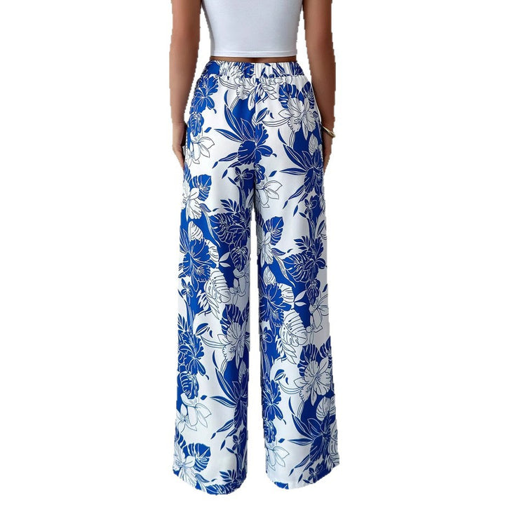 Pantalons palazzo taille haute pour femmes avec motif floral et poches latérales Levoire