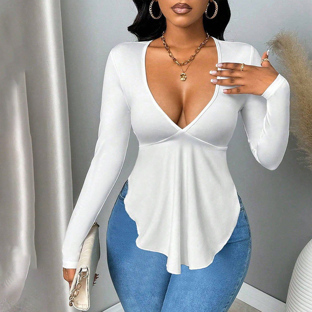 Chemise élégante à manches longues pour femmes avec décolleté en V séduisant et coupe tendance Levoire