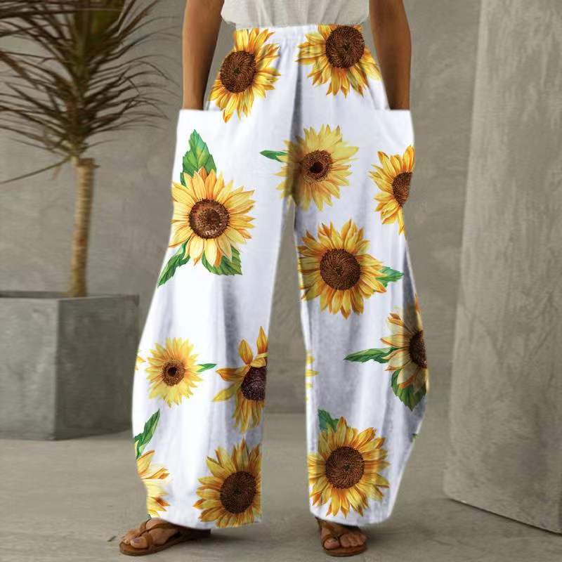 Pantalons fleuris amples pour femmes avec poches et taille élastique Levoire
