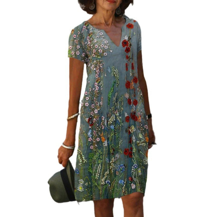 Levoire | Robe à col en V imprimée élégante à manches courtes