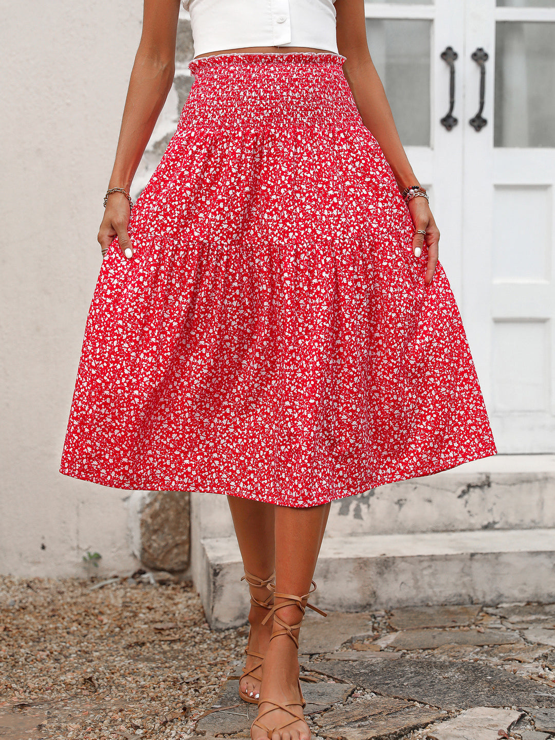 Jupe midi pour femmes avec taille élastique et motif floral Levoire