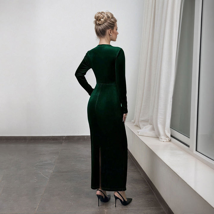 Robe maxi élégante pour femmes avec manches longues et design drapé Levoire
