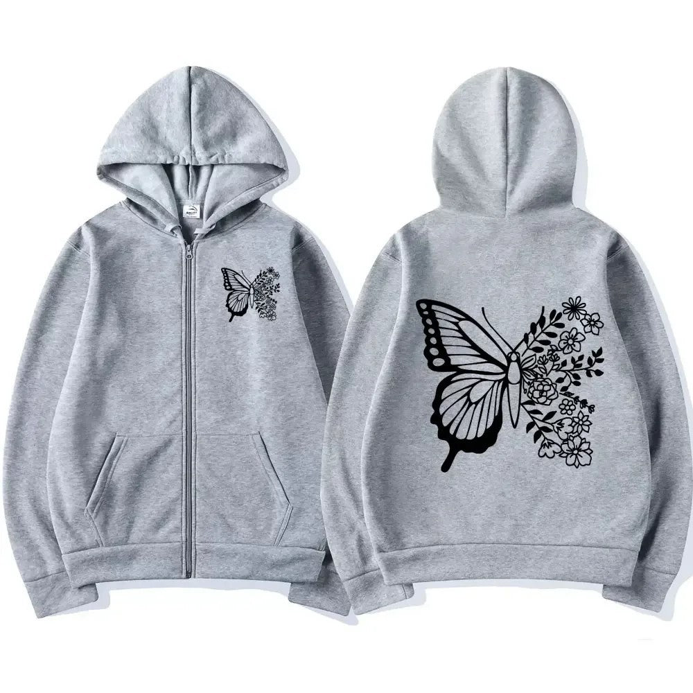 Haut à capuche pour femmes avec motif de papillon floral et poche kangourou pratique Levoire