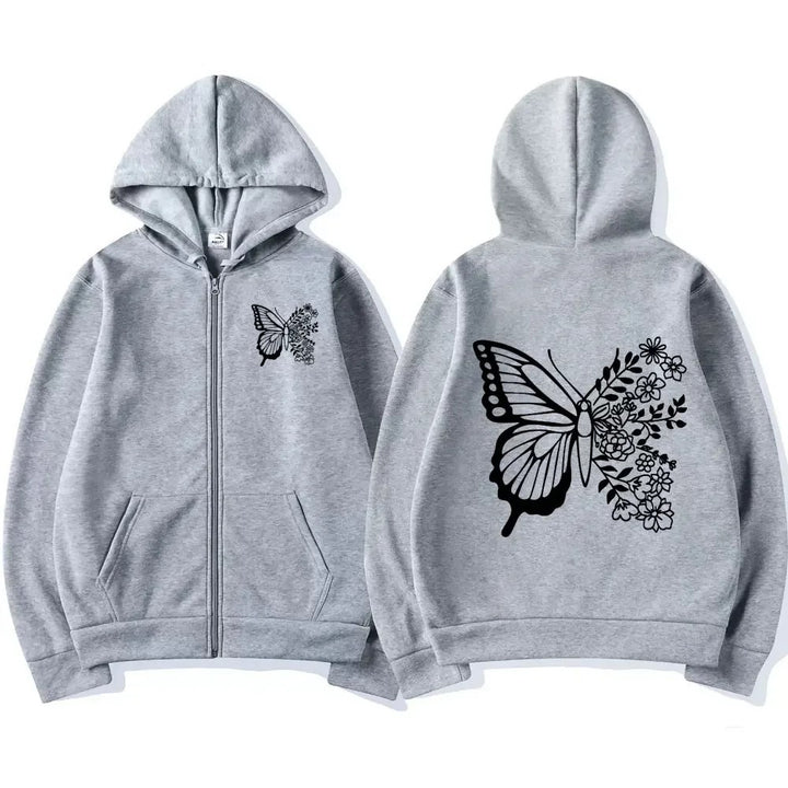 Haut à capuche pour femmes avec motif de papillon floral et poche kangourou pratique Levoire