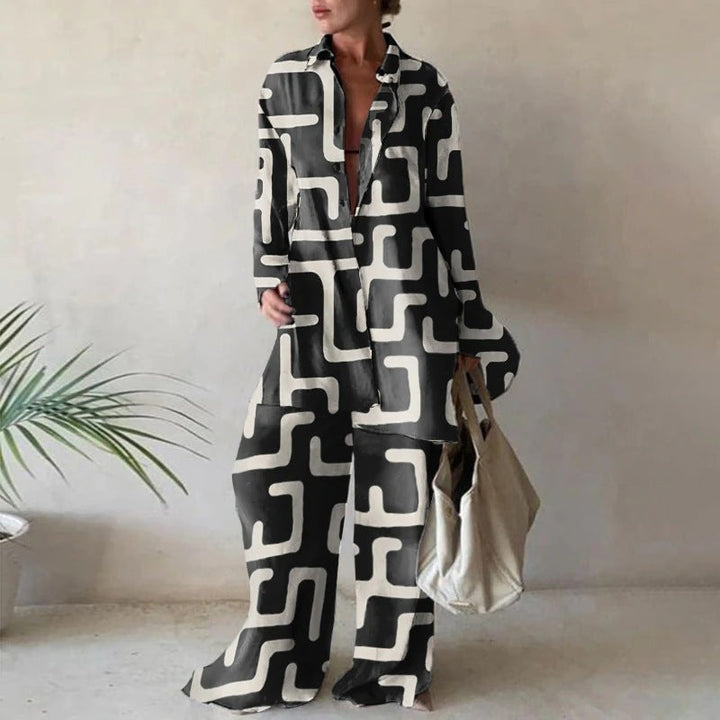 Levoire | Ensemble De Blouses À Manches Longues Amples Et De Pantalons Larges Assortis Blocs noirs
