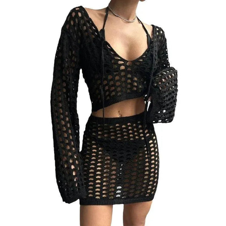 Levoire | Ensemble Robe de Plage Femme Polyester Blanc Noir Marron S-XL