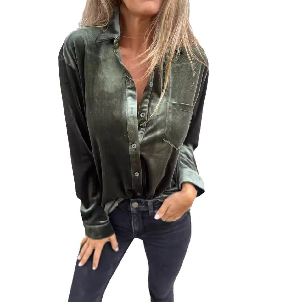 Blouse en velours élégant pour femmes avec poche poitrine pratique et coupe moderne Levoire