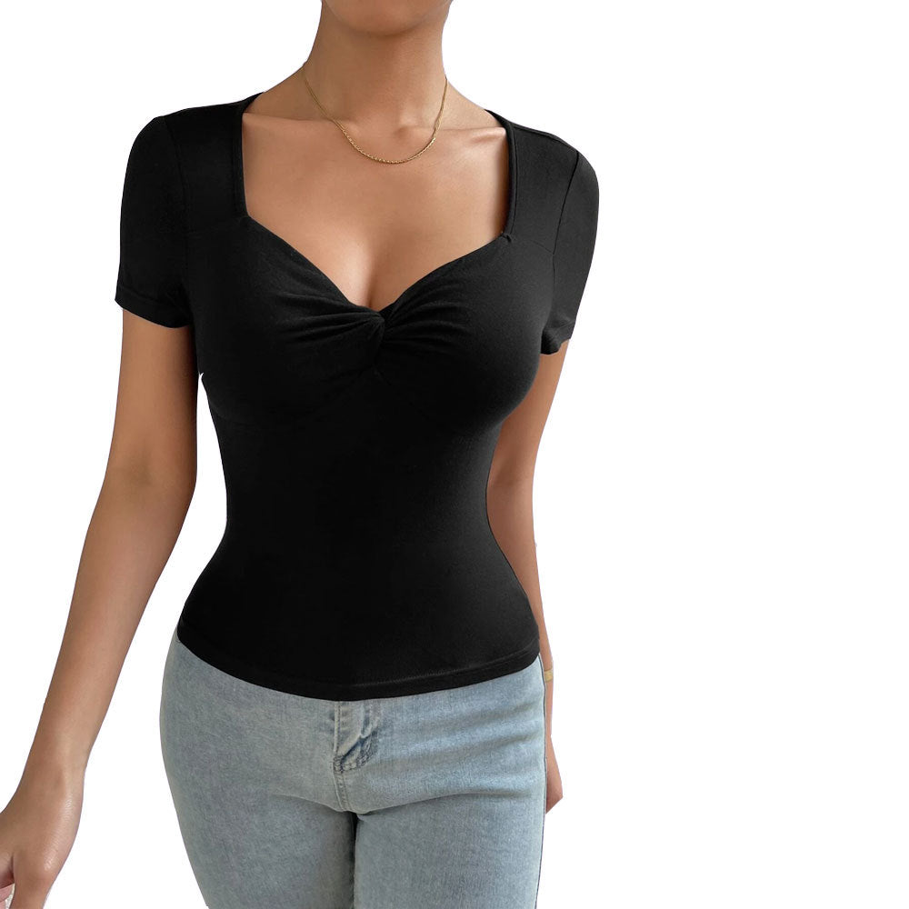 Haut ajusté pour femme avec décolleté en cœur et manches courtes Levoire