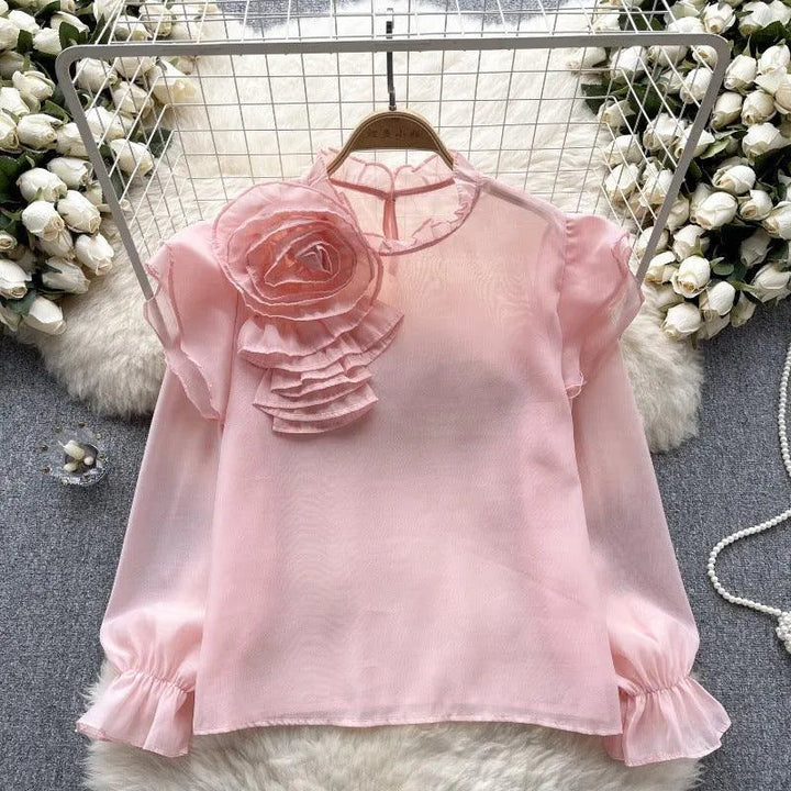 Levoire | Dolce Chiffon-blouse à manches bouffantes Rosa Taille libre