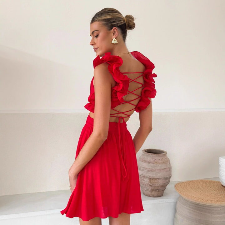 Robe d'été ludique pour femme avec détails en volants et coupe ajustée Levoire